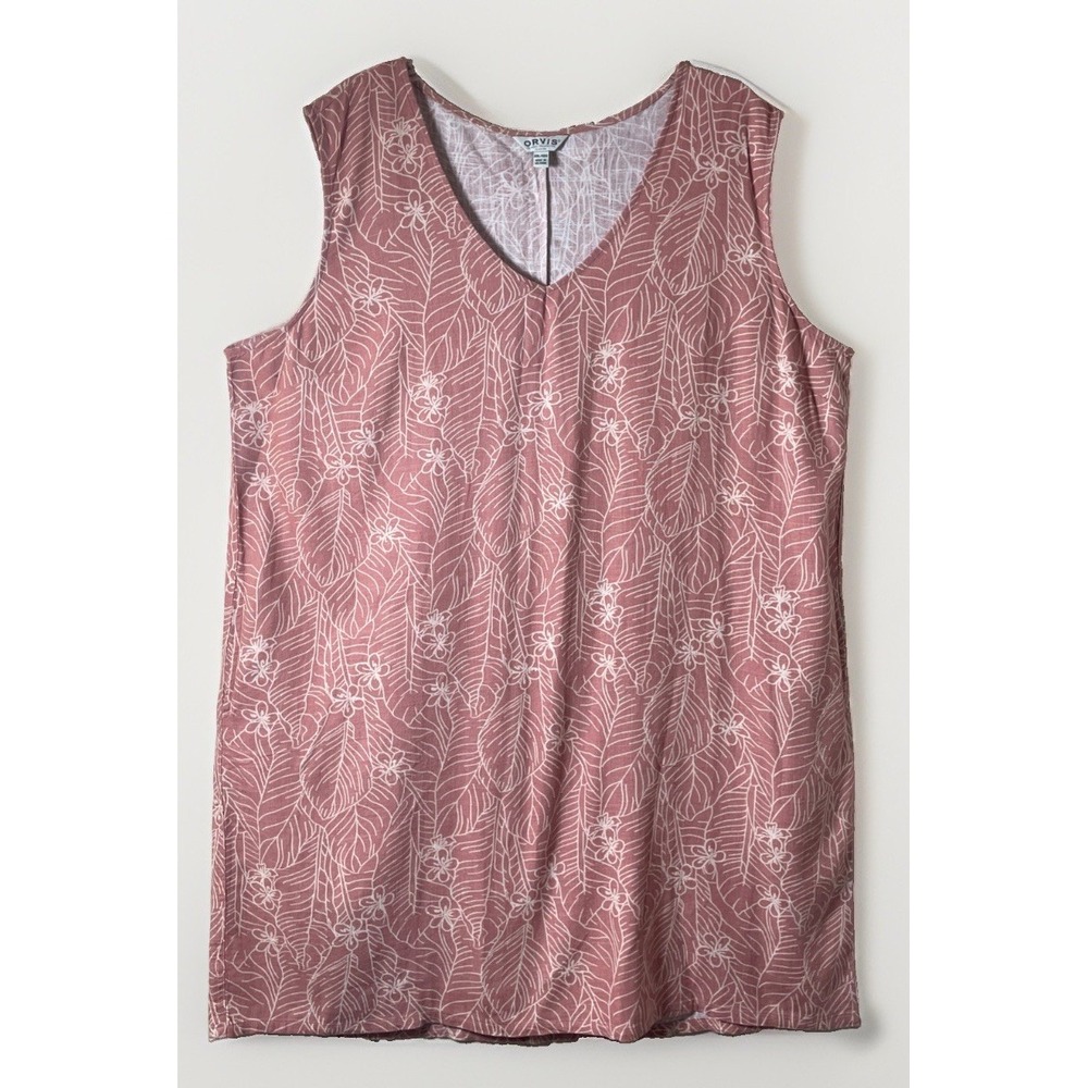 Orvis Shift Dress Coral Pink Sleeveless Linen‎ Blend Botanical Print Pockets XL
